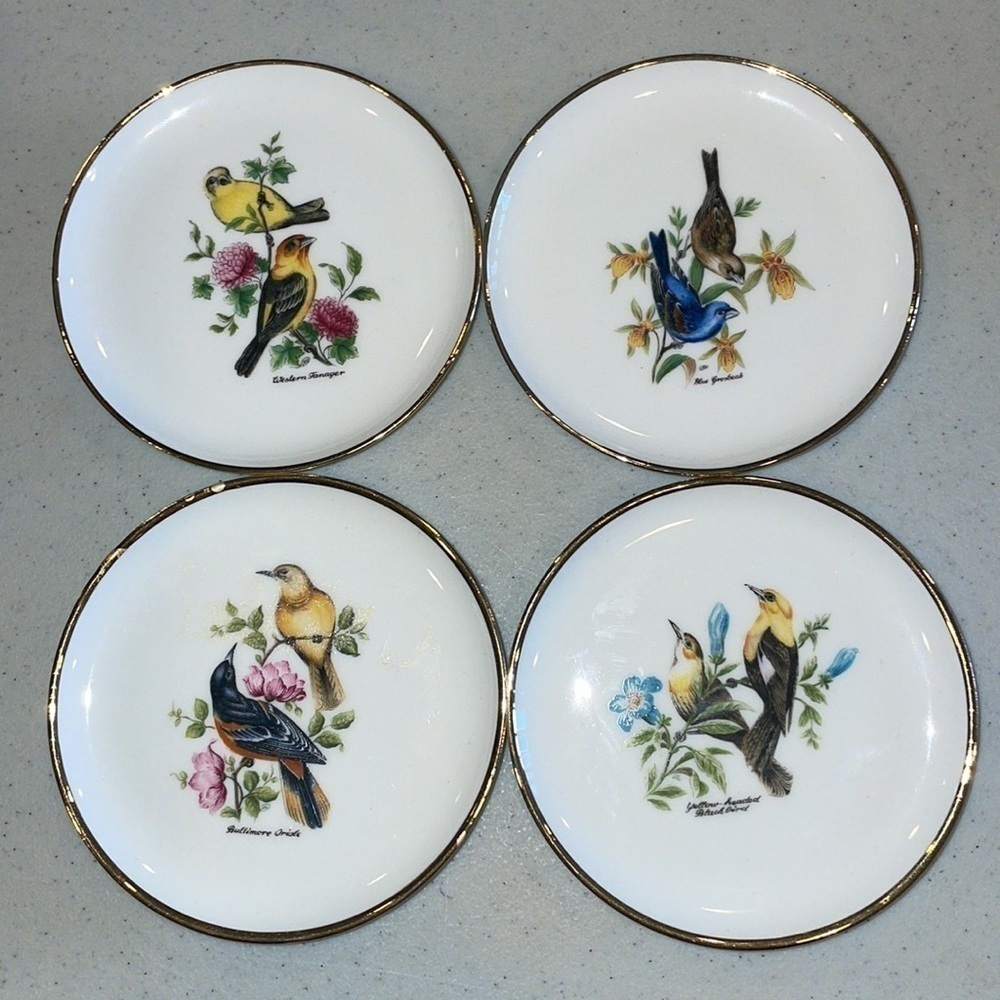VINTAGE BAREUTHER WALDSASSEN BAVARIA GERMANY BIRD SET OF 4 PLATES